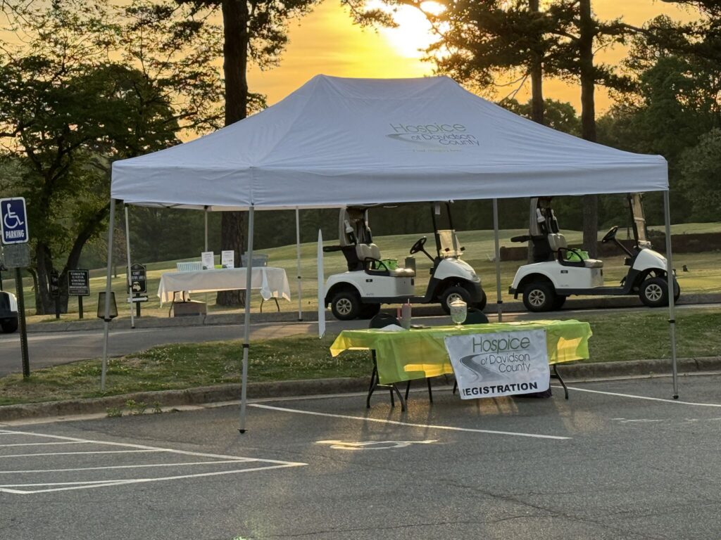 Hospice of Davidson County golf tournament registration tent and