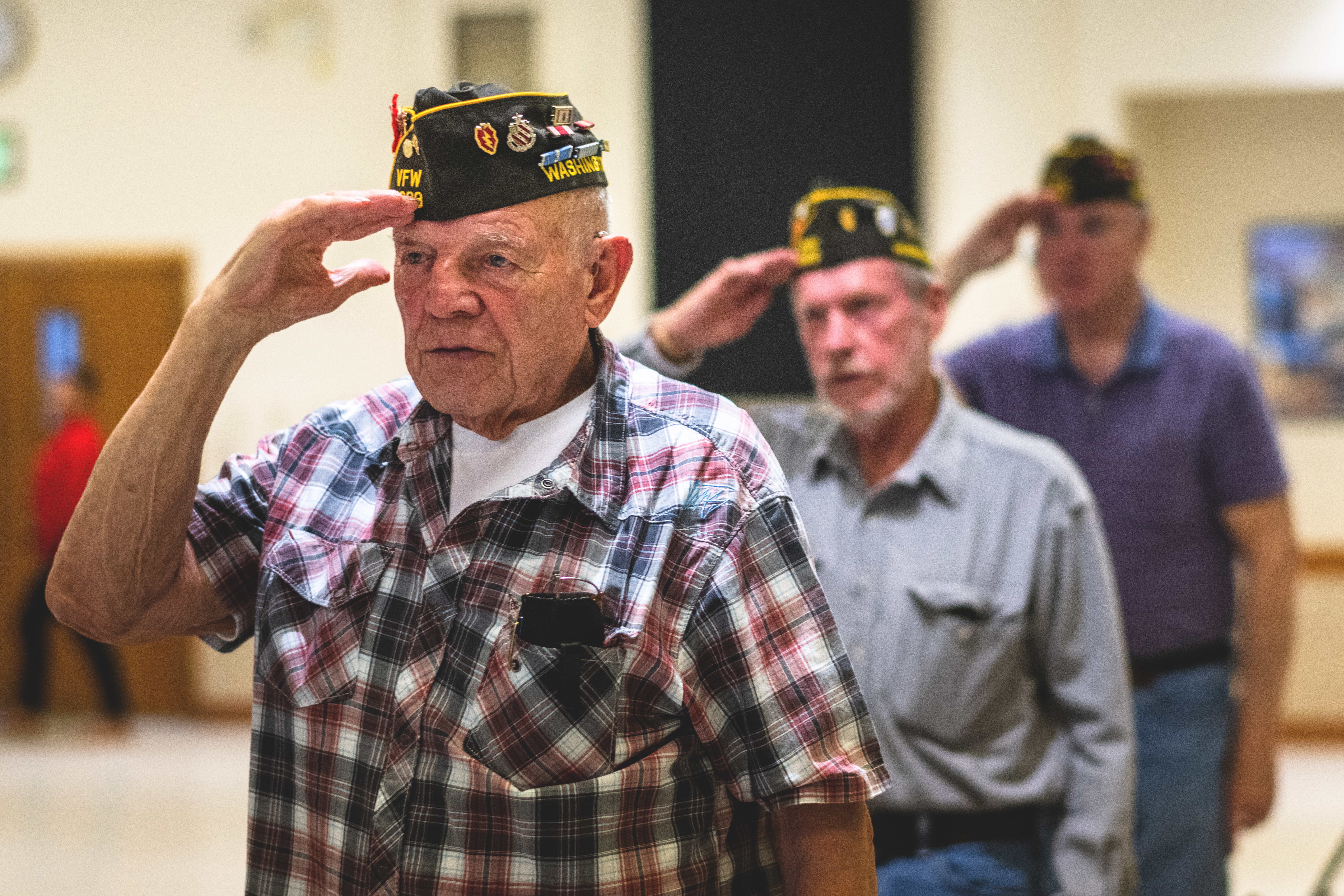 Veterans from foreign wars get together for a monthly meeting.